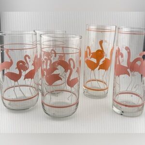 5 Libbey Flamingo Glasses vintage. 2 styles.